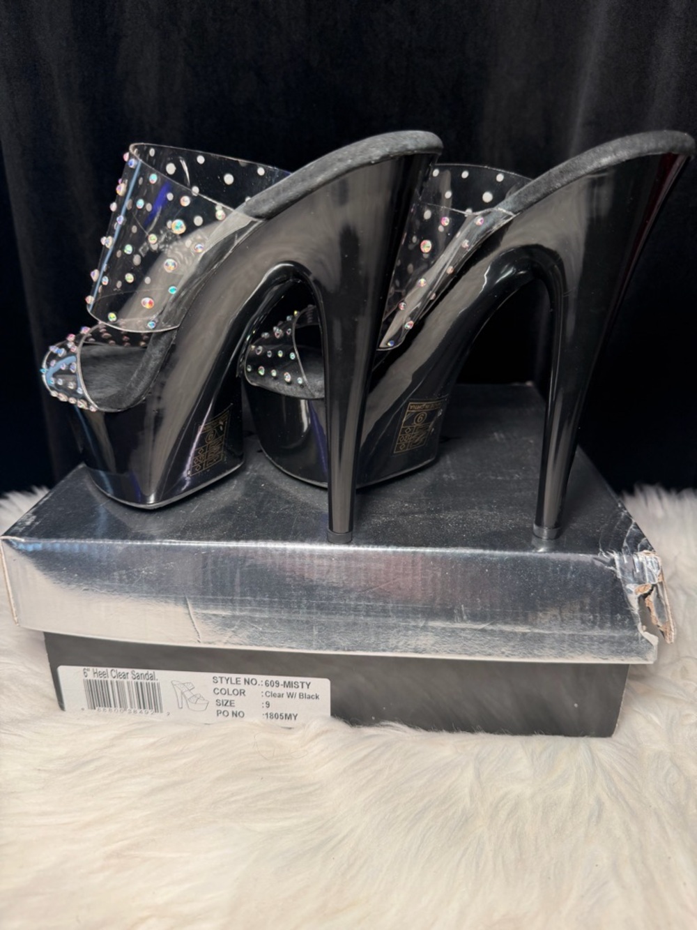 Ellie Black Platform Heels with Iridescent Crystal Straps - Picture 11 of 12